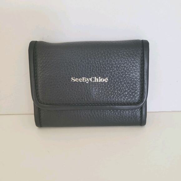See By Chloe Card Coin Wallet Logo Small Leather Black Compact Designer - Picture 1 of 10